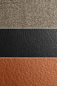 Um Kaffeeflecken aus Autositzen zu entfernen, musst Du zuvor das Material bestimmen. Oftmals bestehen Autositze aus Stoff (oben), Leder (mitte) oder Kunstleder (unten).