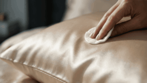 Vorsichtige Reinigung von empfindlicher Satin- oder Seidenbettw&auml;sche bei Flecken.