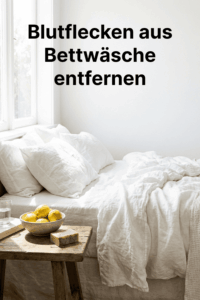 Frische wei&szlig;e Bettw&auml;sche in einem hellen Schlafzimmer (Pinterest Pin Hintergrund)