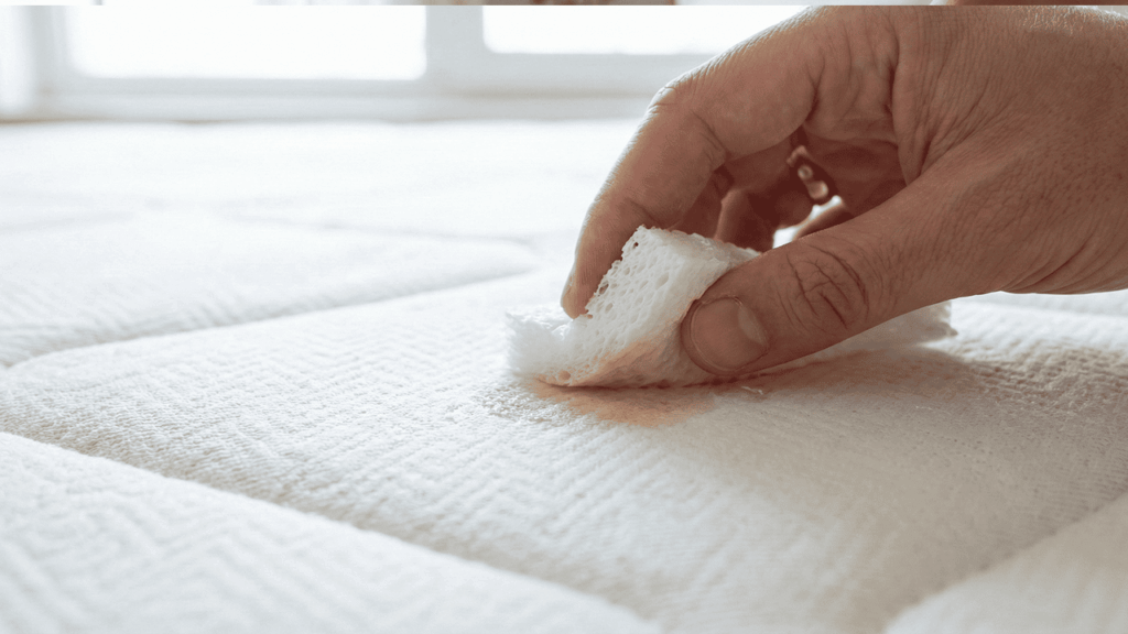 Blutflecken aus der Matratze entfernen mit der Tupf-Technik, um Feuchtigkeit zu vermeiden.