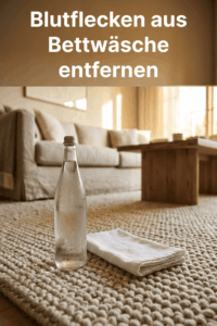 Teppichboden mit Mineralwasser und Tuch reinigen (Pinterest Pin Hintergrund).