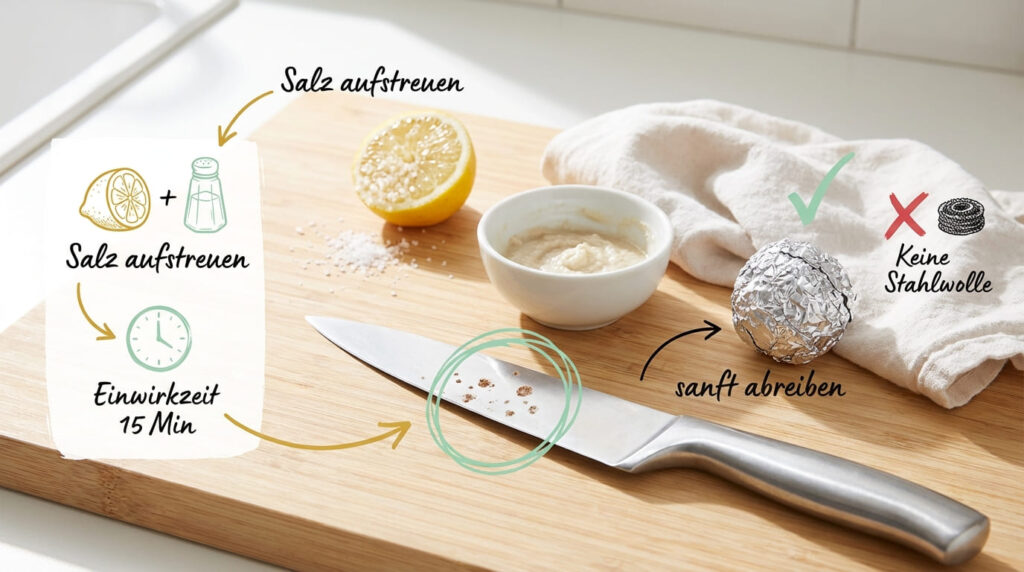 Rost von Messer entfernen mit Zitrone und Salz &ndash; Schritt-f&uuml;r-Schritt-Anleitung mit 15 Minuten Einwirkzeit