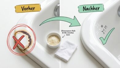 Rostflecken in der Badewanne entfernen – Vorher-Nachher-Vergleich mit Zitronensäure-Paste nach 30 Minuten Einwirkzeit
