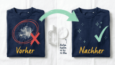 Aceton löst Sekundenkleber aus Kleidung, Vorher-Nachher-Vergleich – Bild für sauberz.de