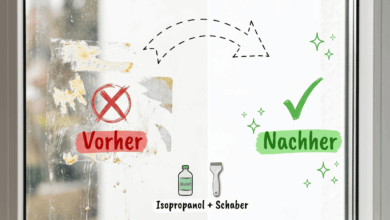 Fensterscheibe mit Folienresten vorher und sauber nachher beim Klebereste entfernen Glas, Bild für sauberz.de