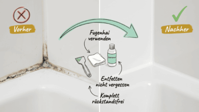 Silikonfuge im Bad vorher schwarz, nachher sauber – Bild für sauberz.de